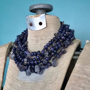 Purple Chunky Multi Strand Stone Collar Necklace